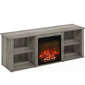 Furinno Classic 60 Inch TV Stand with Fireplace, French Oak Grey