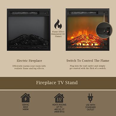 Furinno Classic 60 Inch TV Stand with Fireplace, French Oak Grey