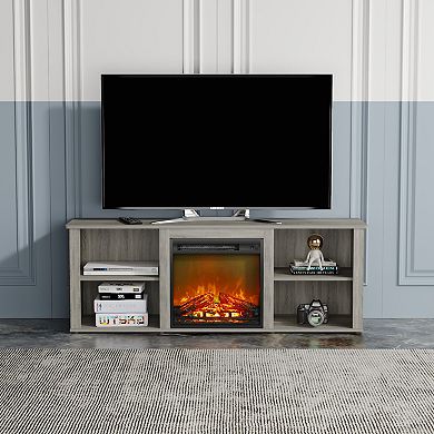 Furinno Classic 60 Inch TV Stand with Fireplace, French Oak Grey