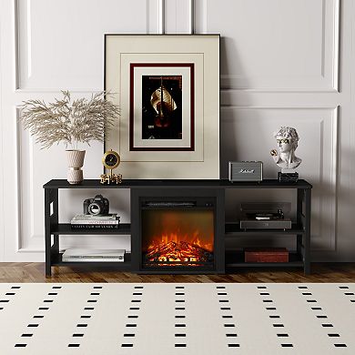 Furinno Classic 70 Inch TV Stand with Fireplace, Americano