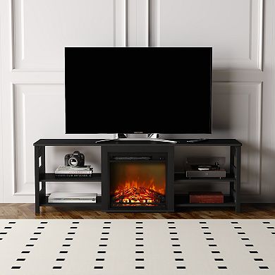 Furinno Classic 70 Inch TV Stand with Fireplace, Americano