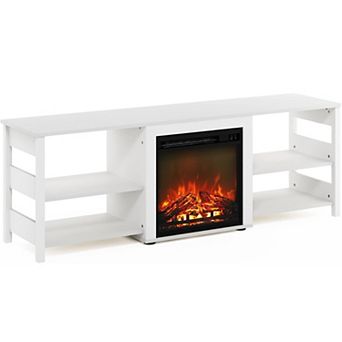 Furinno Classic 70 Inch TV Stand with Fireplace, White Emboss