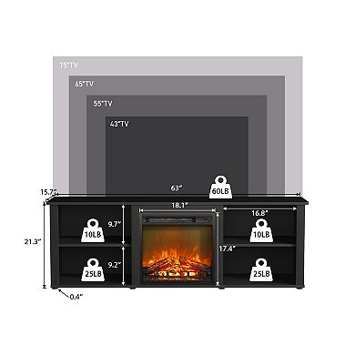 Furinno Classic 70 Inch TV Stand with Fireplace, Americano