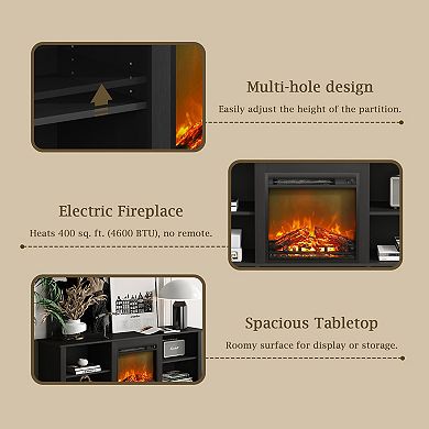 Furinno Classic 70 Inch TV Stand with Fireplace, Americano
