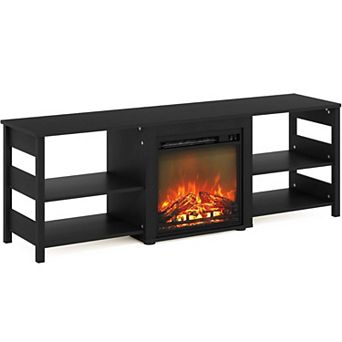 Furinno Jensen Farmhouse Barn Door Fireplace TV Stand for TV up to 60 Inch, Rustic Brown