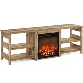 Furinno Classic 70 Inch TV Stand with Fireplace, Flagstaff Oak