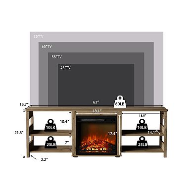 Furinno Classic 70 Inch TV Stand with Fireplace, Flagstaff Oak
