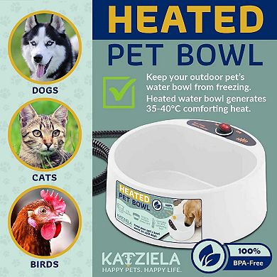 Katziela 2 Liter Heated Pet Water Bowl With Anti-Bite Cord To Keep Your Pet's Bowl Warm On Cool Day'