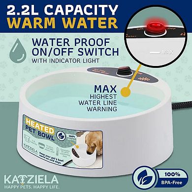 Katziela 2 Liter Heated Pet Water Bowl With Anti-Bite Cord To Keep Your Pet's Bowl Warm On Cool Day'
