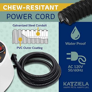 Katziela 2 Liter Heated Pet Water Bowl With Anti-Bite Cord To Keep Your Pet's Bowl Warm On Cool Day'
