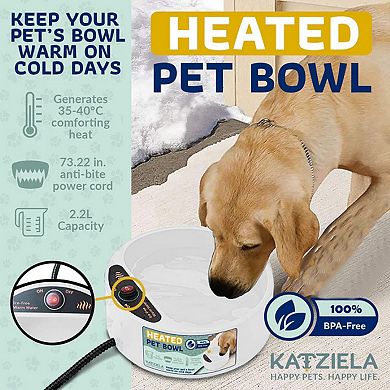 Katziela 2 Liter Heated Pet Water Bowl With Anti-Bite Cord To Keep Your Pet's Bowl Warm On Cool Day'