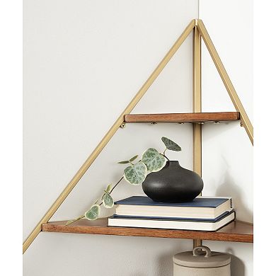 Melora Metal and Wood Corner Wall Shelf