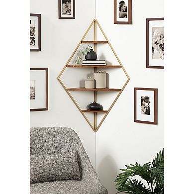 Melora Metal and Wood Corner Wall Shelf