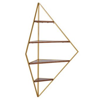 Melora Metal and Wood Corner Wall Shelf