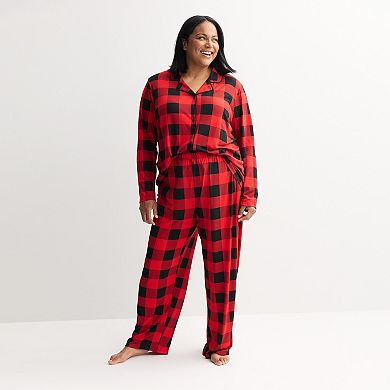 Plus Size Jammies For Your Families® Buffalo Check Notch Collar Pajama Set
