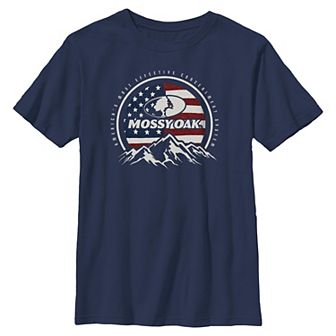 Boys 8-20 Mossy Oak USA Flag Mountain Range Stamp Graphic Tee