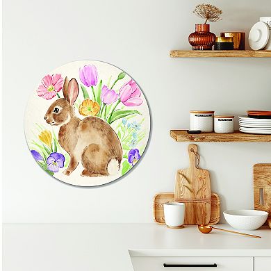 COURTSIDE MARKET Spring Spirit III Rabbit & Flower Circular Wall Decor