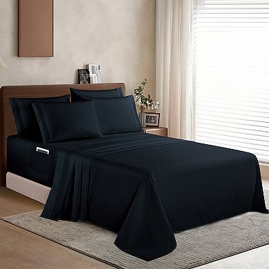 Elegant Comfort Extra deep 18-24 Inch Pocket 3 Line Embroidery, 4-Piece Sheet Set.