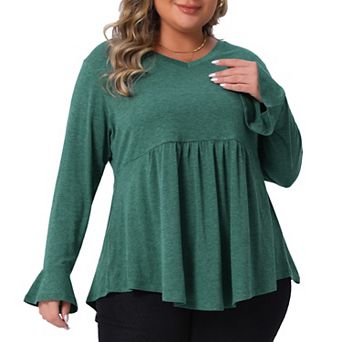 Plus Size Tops for Women V Neck Ruffle Sleeve Dressy Casual Tunic Peplum Blouses