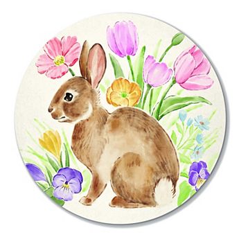 COURTSIDE MARKET Spring Spirit III Floral Rabbit Circular Wall Decor