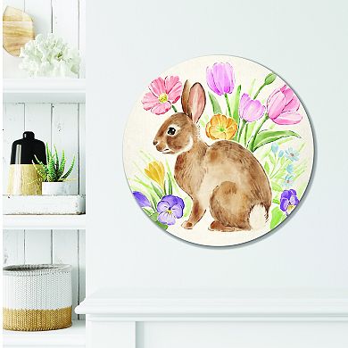 COURTSIDE MARKET Spring Spirit III Floral Rabbit Circular Wall Decor