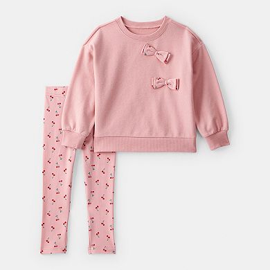 Toddler Girls Carter's Cherry Bow French Terry Sweatshirt & Pant Set