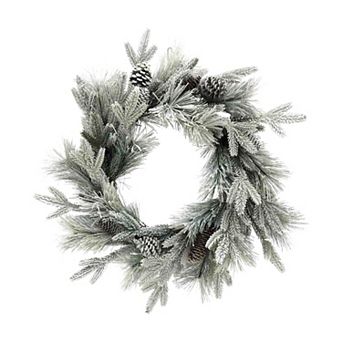 St. Nicholas Square® Light Flocked Greenery & Pinecone Wreath
