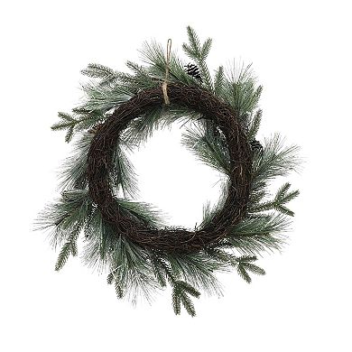 St. Nicholas Square® Light Flocked Greenery & Pinecone Wreath