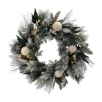 St. Nicholas Square® Flocked & Bauble Wreath with Bow