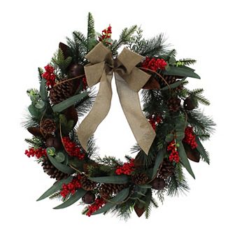 St. Nicholas Square® Berry Greenery Artificial Wreath with Bronze Bells