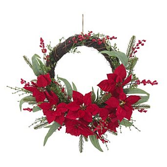 St. Nicholas Square® Asymmetrical Poinsettia Artificial Wreath