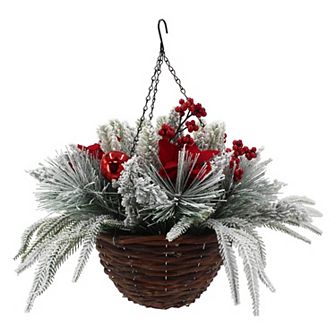 St. Nicholas Square® Poinsettia & Bauble Artificial Greenery Basket