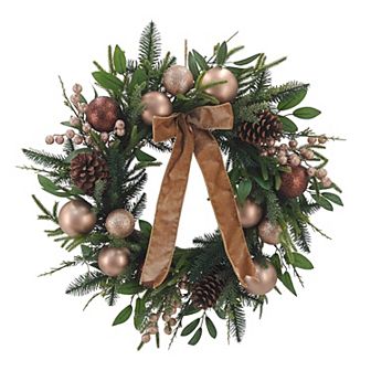 St. Nicholas Square® Pinecone & Bauble Artificial Wreath with Velvet Bow