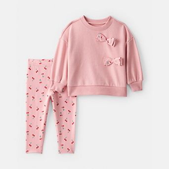 Baby Girls Carter's Cherry Bow French Terry Sweatshirt & Pant Set