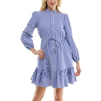 Women's Nicole Miller Long Sleeved Button Front Poplin Dress