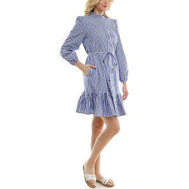 Women's Nicole Miller Long Sleeved Button Front Poplin Dress