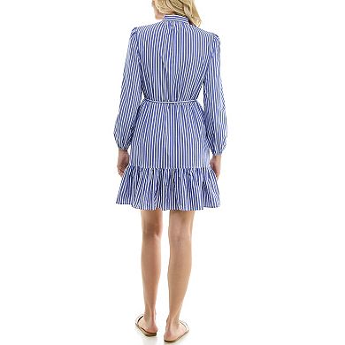 Women's Nicole Miller Long Sleeved Button Front Poplin Dress