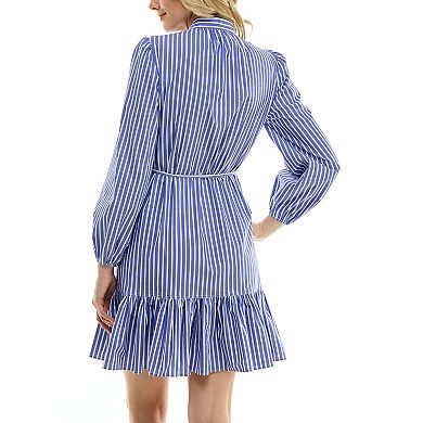 Women's Nicole Miller Long Sleeved Button Front Poplin Dress