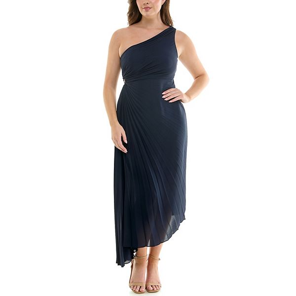 women's nicole miller keyhole pleat one-shoulder asymmetric hem midi dress Black Satin Asymmetrical Mini Dress