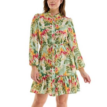 Women's Nicole Miller Long Bell Sleeved Shirtdress