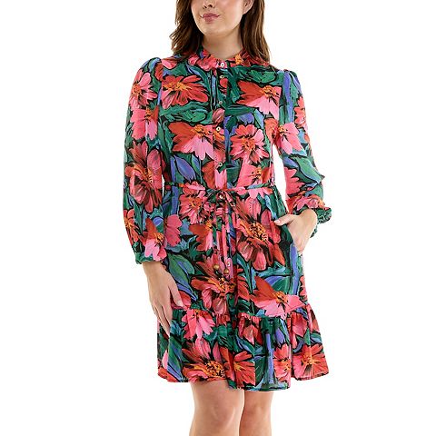 Женские платья Nicole Miller Long Bell Sleeved Shirtdress