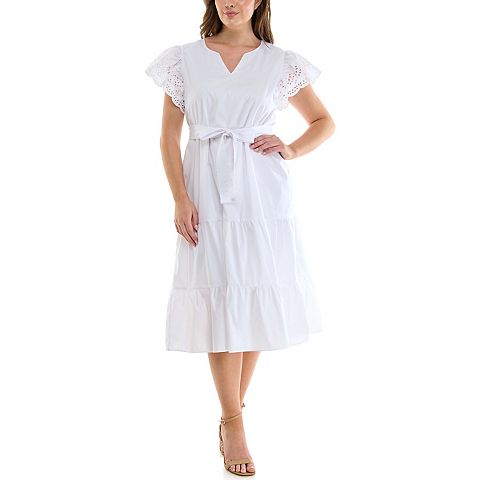 Женские платья Nicole Miller Eyelet Flutter Sleeve Poplin Dress
