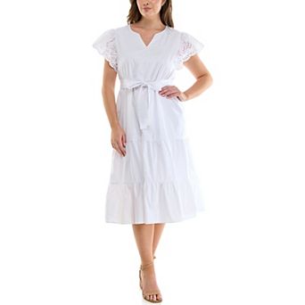 Women's Nicole Miller Eyelet Flutter Sleeve Poplin Dress