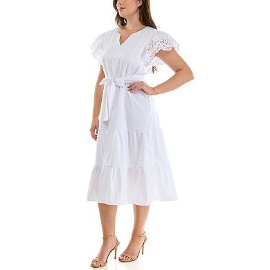 Women's Nicole Miller Eyelet Flutter Sleeve Poplin Dress
