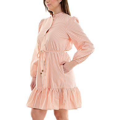 Women's Nicole Miller Long Sleeved Button Front Shirt Dress