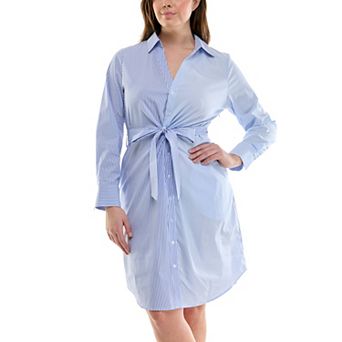 Women's Nicole Miller Long Sleeve Tie Front Poplin Shirtdress