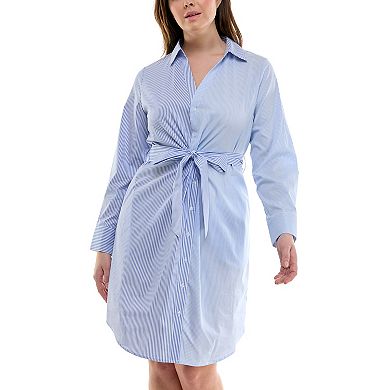 Women's Nicole Miller Long Sleeve Tie Front Poplin Shirtdress