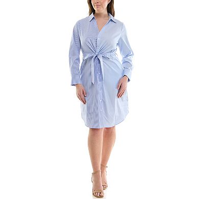 Women's Nicole Miller Long Sleeve Tie Front Poplin Shirtdress