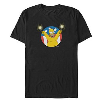 Big & Tall The Simpsons Homer Holding Sparklers Americana Graphic Tee