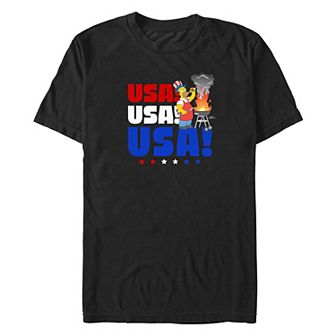 Big & Tall The Simpsons Homer Grilling USA Word Stack Graphic Tee